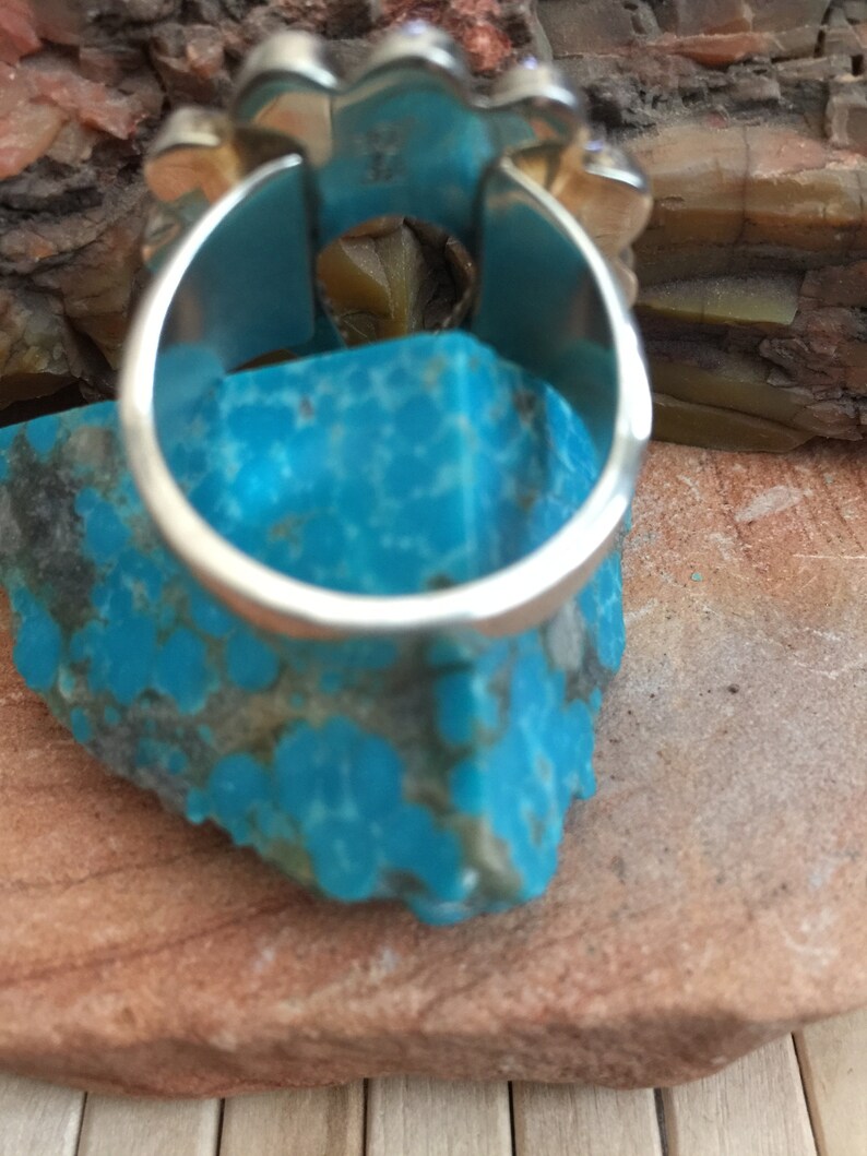 Native American Indian Jewelry Handmade Sterling Silver Turquoise Horseshoe Ring Size 12