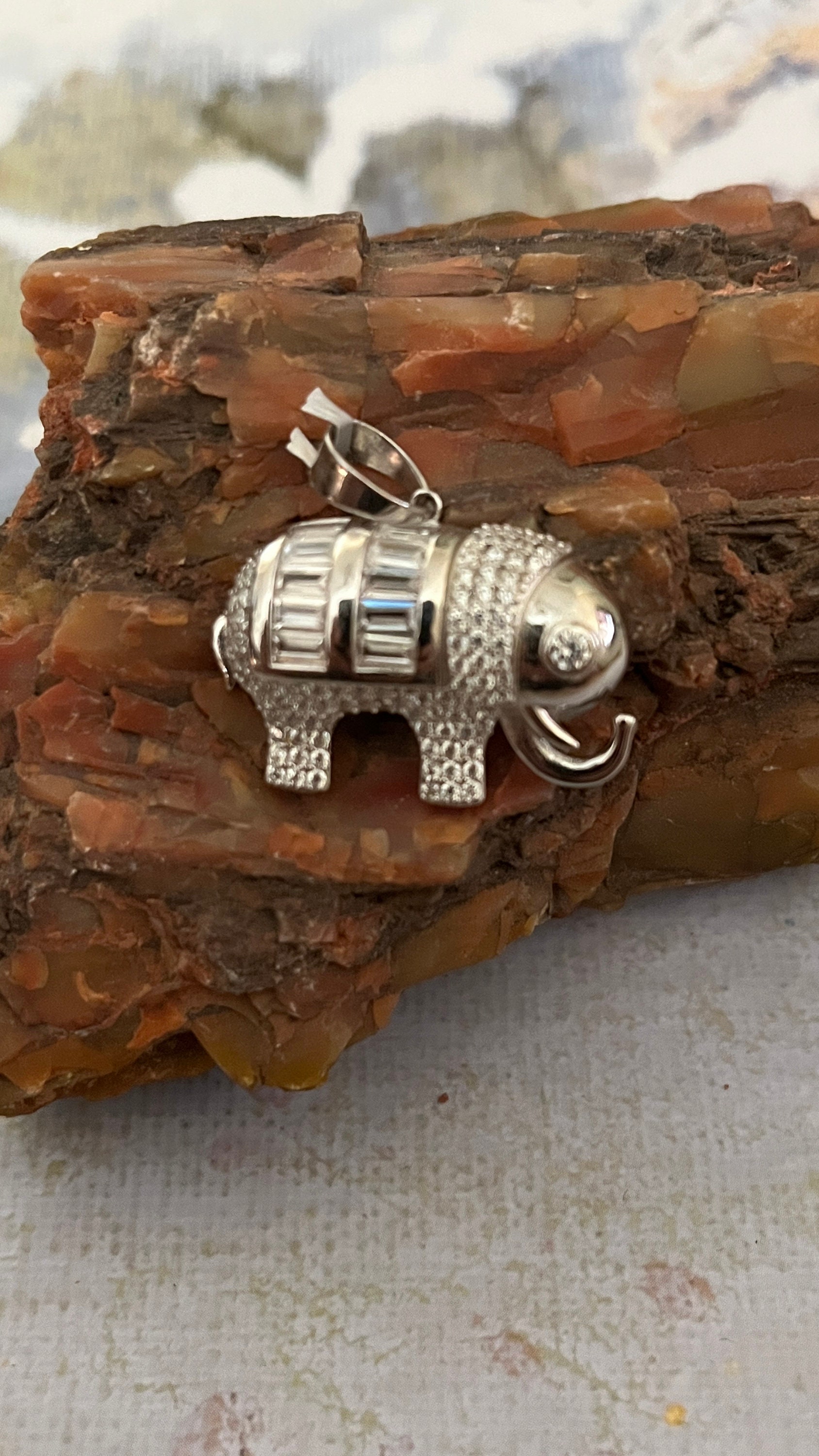 Sterling Silver Elephant Iced Out CZ 
