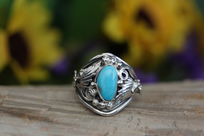 Native American Sterling Silver Turquoise Ring Size 9 By Roger Pino