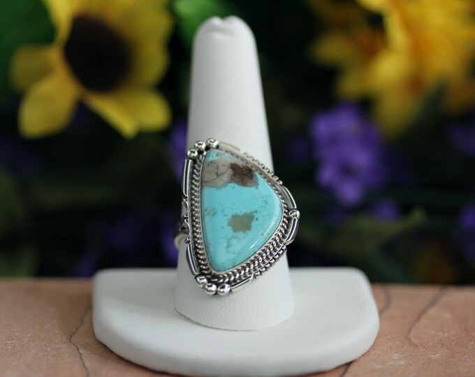 Native American Sterling Silver Turquoise and Topaz Ring Size 8 