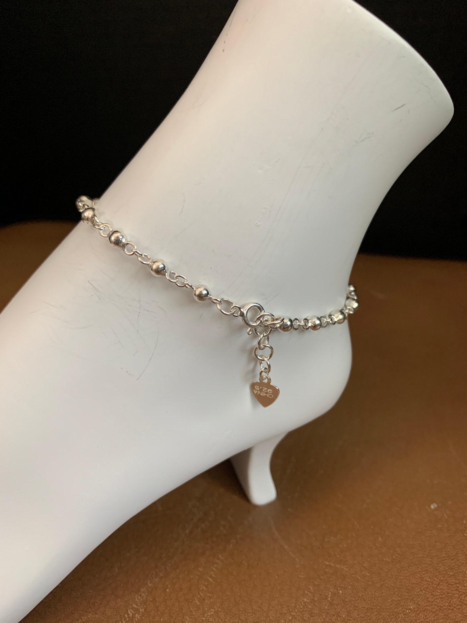 Sterling Silver Anklet Ball And Chain Ankle Bracelet Etsy