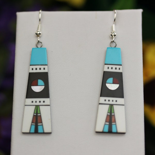 Native American Santo Domingo Pueblo Slab Earrings