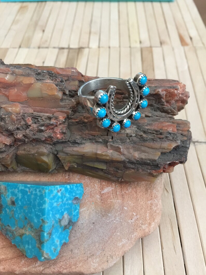 Native American Indian Jewelry Handmade Sterling Silver Turquoise Horseshoe Ring Size 12