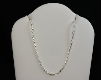 Sterling Silver 2.2mm Diamond Cut Rope Chain 16" 18" 20" 24" 30" Sterling Silver Necklace