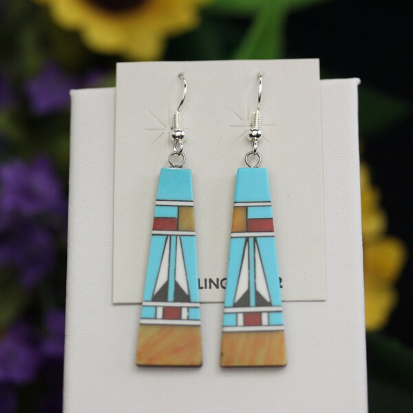 Native American Santo Domingo Pueblo Slab Earrings