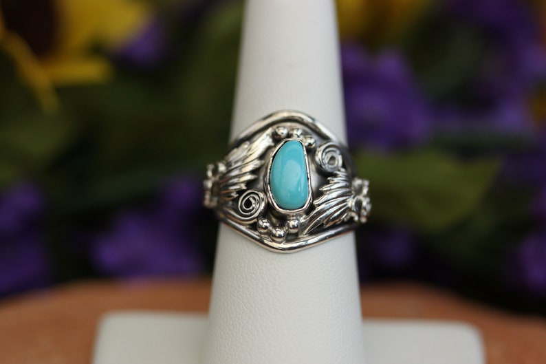 Native American Sterling Silver Turquoise Ring Size 9 By Roger Pino