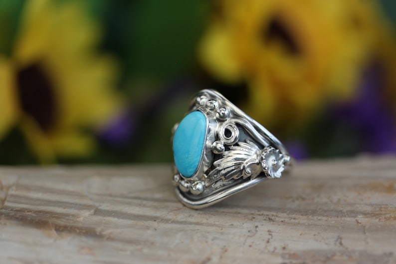 Native American Sterling Silver Turquoise Ring Size 9 By Roger Pino