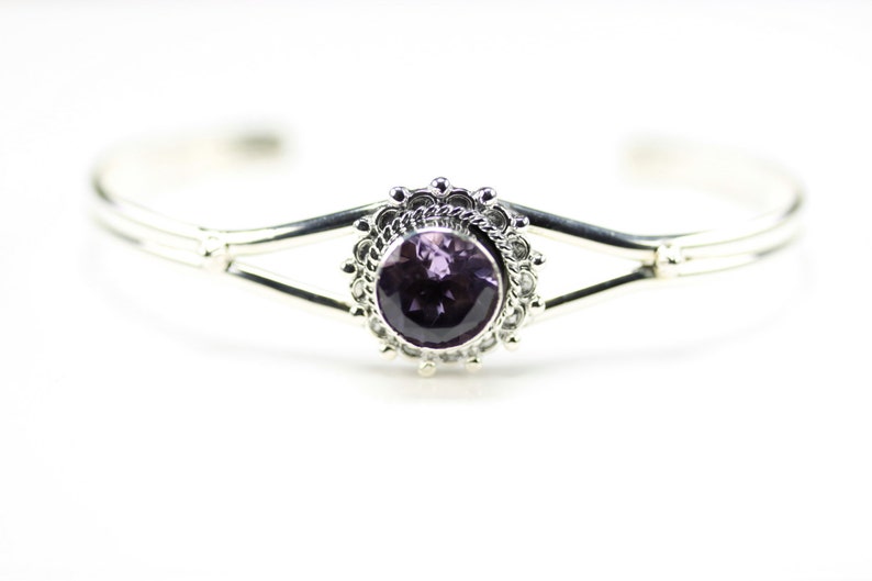 Native American Indian Jewelry Sterling Silver Amethyst Cuff Bracelet