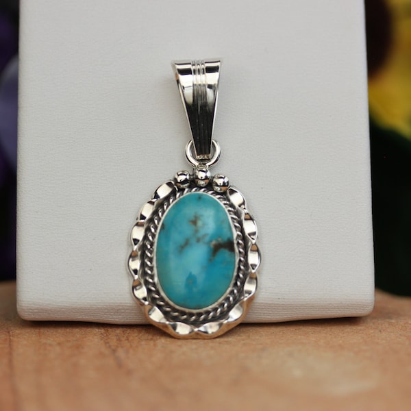 Native American Sterling Silver Turquoise Pendant By Samuel Yellowhair