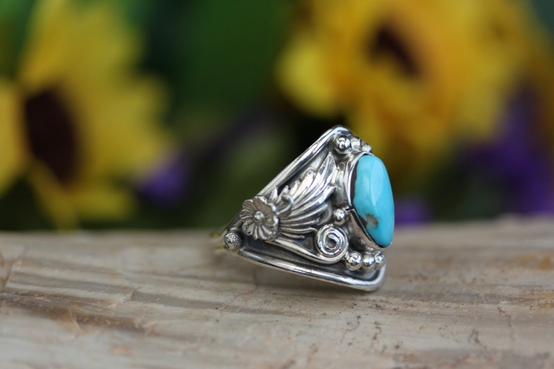 Native American Sterling Silver Turquoise Ring Size 9 By Roger Pino