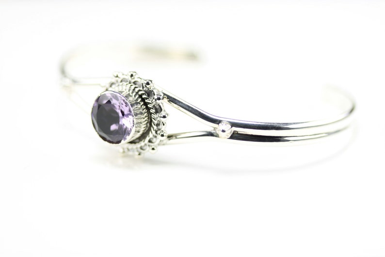 Native American Indian Jewelry Sterling Silver Amethyst Cuff Bracelet