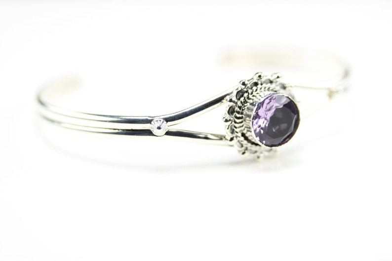 Native American Indian Jewelry Sterling Silver Amethyst Cuff Bracelet