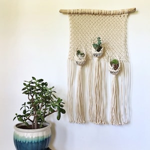 Macrame Wall Hanging Pattern for Triple Plant Hanger Pouches Macrame Pattern Wall Hanging Macrame DIY Macrame Wall Hanging image 1