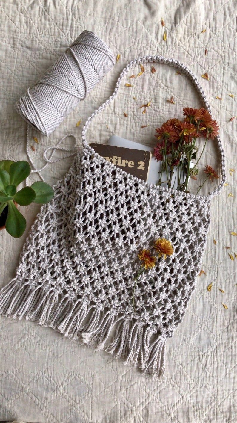 Macrame Tote Bag with Fringe Tutorial Pattern Download Etsy