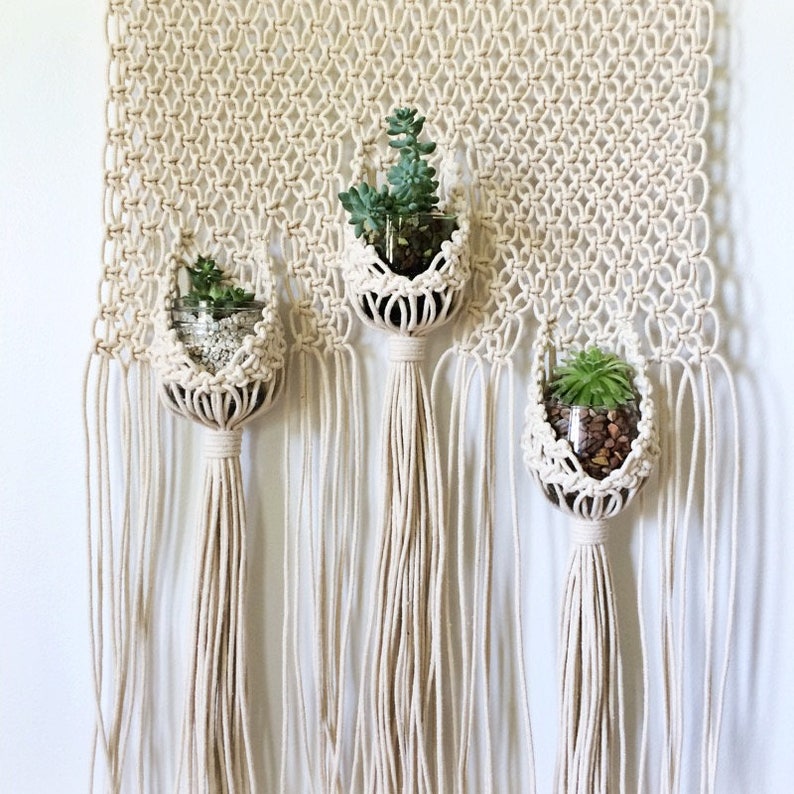 Macrame Wall Hanging Pattern for Triple Plant Hanger Pouches Macrame Pattern Wall Hanging Macrame DIY Macrame Wall Hanging image 3