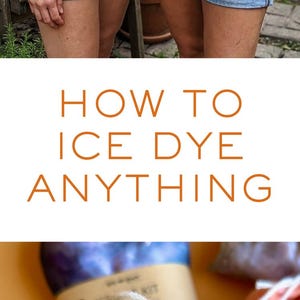 May include: Two women smiling, one wearing a tie-dye shirt and the other holding a tie-dye tote bag. The image also shows a kit for ice dyeing fabric, with the text "HOW TO ICE DYE ANYTHING".