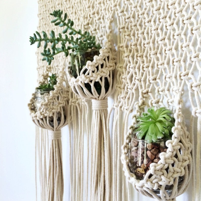 Macrame Wall Hanging Pattern for Triple Plant Hanger Pouches Macrame Pattern Wall Hanging Macrame DIY Macrame Wall Hanging image 2