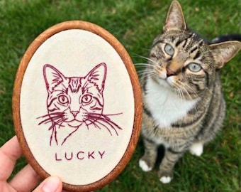 Kit per ricamo ritratto di gatto, foto ricordo di animale domestico, lavoretto fai da te personalizzabile, arte da parete con texture, ricamo incorniciato, cimelio, regalo per la nonna o per la mamma di gatti