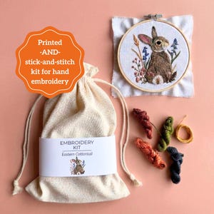 Bunny Embroidery Kit Cottagecore Nursery Decor Dainty Flowers Hobby Gift Sewing Mindful Digital Detox Hand Stitch Project Woodland Animal image 2