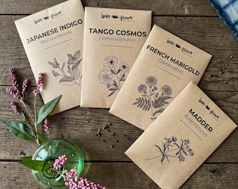 Natural Dye Seeds Botanical Garden Textile Artist Gift Kit Plant Dyes Indigo Madder Cosmos Marigold Fiber Craft Supplies Homeschool History