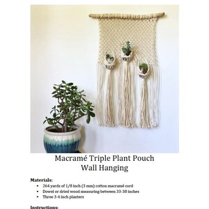 Macrame Wall Hanging Pattern for Triple Plant Hanger Pouches Macrame Pattern Wall Hanging Macrame DIY Macrame Wall Hanging image 5