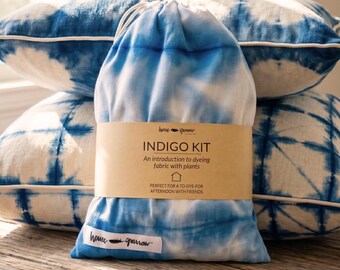 DIY Indigo Shibori Pillowcase Kit Tie Dye Set Throw Pillow Cover Living Room Blue White Textile Art Linen Coastal Home Decor Summer Refresh
