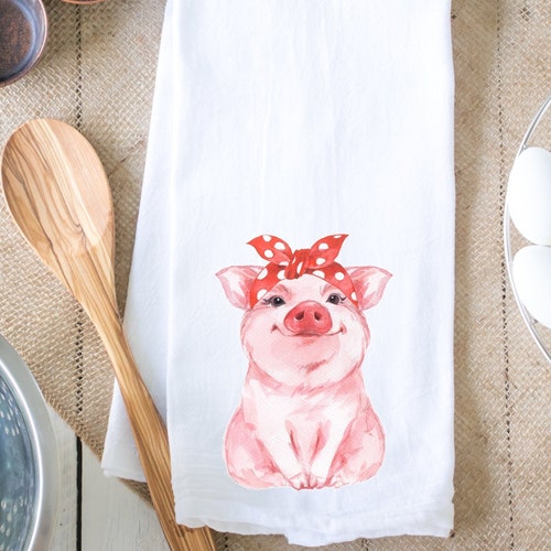 Pig Tea Towel Pig Bandanna Cute Pig Gift Kitchen Gifts Etsy