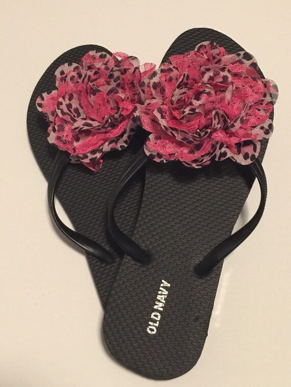 black flower flip flops