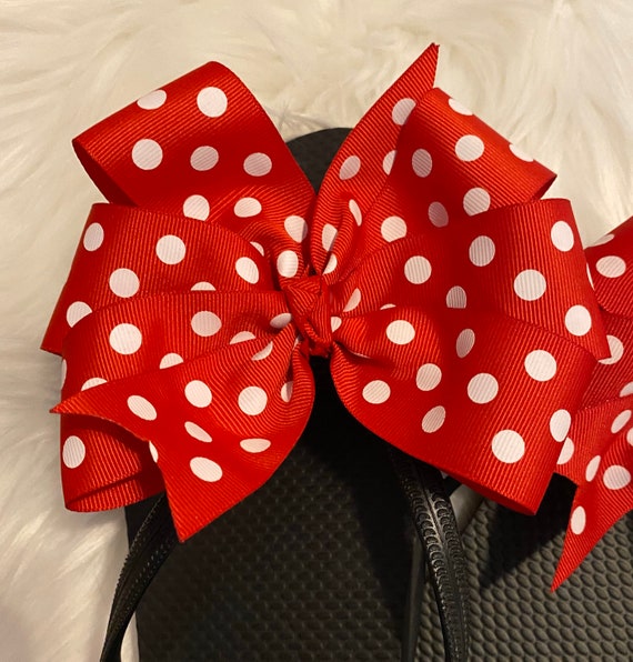 Womens Flip Flops, Red and White Polka Dot Ribbon, Cute Poolside