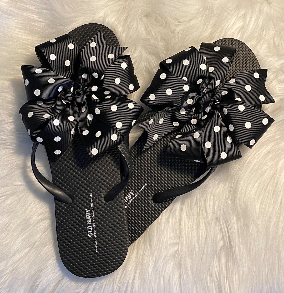 Black Flip Flops With 5-inch Polka Dot Bow: Handmade Sandals - Etsy