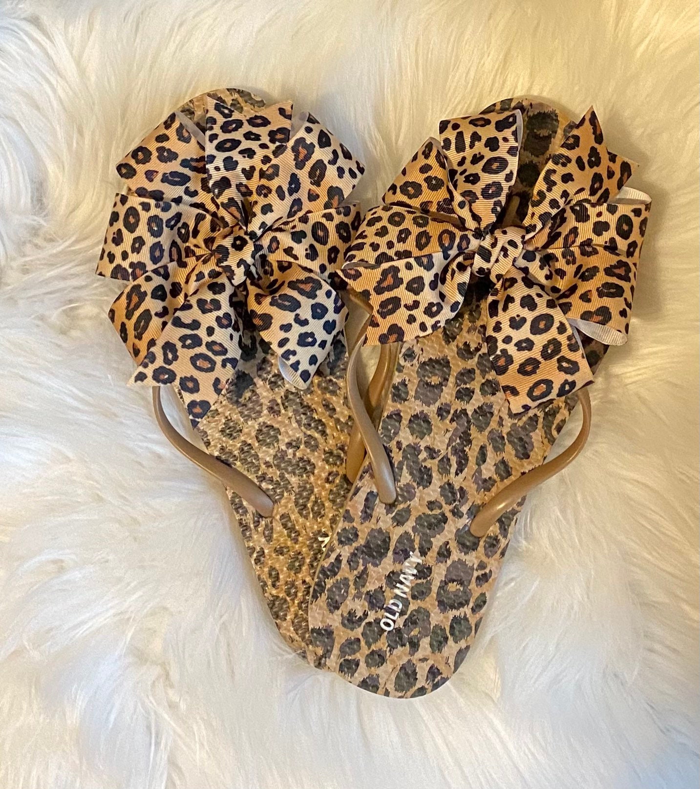 Womens Leopard Print Flip Flops With 5 Inch Leopard Print Bow Etsy