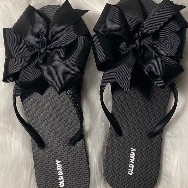 Womens flip flop with 5 inch solid Black bow