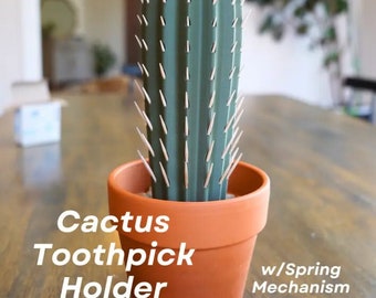 3D Printed Cactus Toothpick Dispenser House Plant | Cacti House Plant Holds 117 Round Tooth Picks 4 People Who Can't Keep Plants Alive Decor