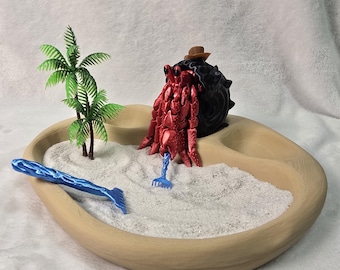 Kit de jardín zen con cangrejo ermitaño adoptable / Arenero de escritorio con cangrejo articulado, cuenco con forma de pata, palmera y arena / Personalizable