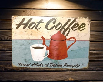 Hot Coffee Kitchen Tin Metal Sign