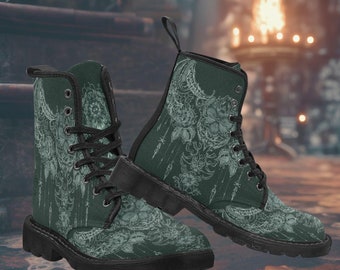 Dark Fairycore Boots Gothic Lace Grunge Boots Green Gothic Boots Whimsigoth Boots Victorian Lace Combat Boots Witchy Boots