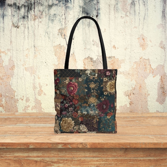 Whimsigoth Floral Patchwork Tote Bag: 90s Grunge Witchcore - Etsy