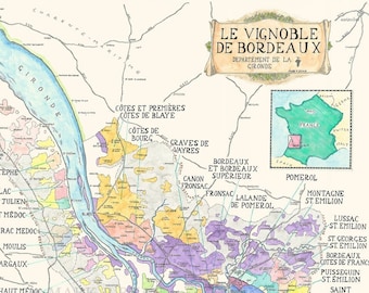 Bordeaux wine map. The  AOC Wines of Bordeaux. Bordeaux France wine map