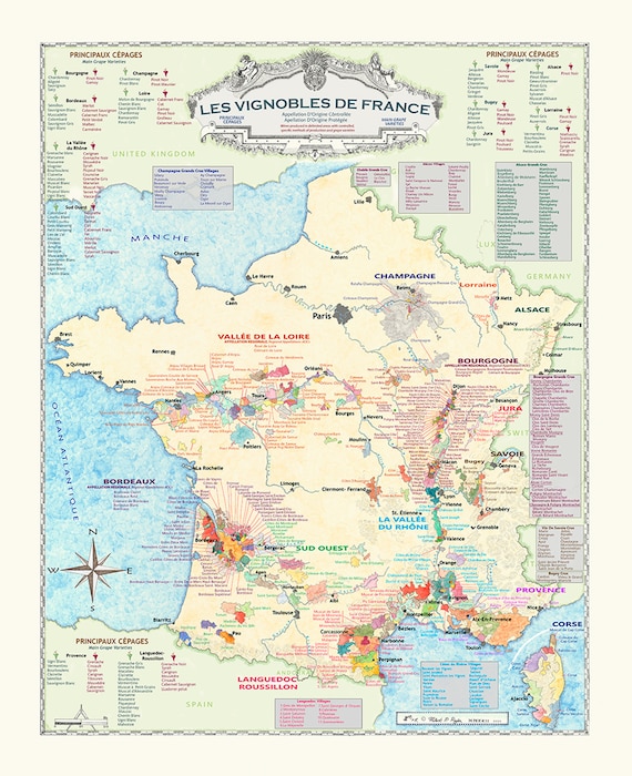 Wine Map of France, French Wine Regions Map, Carte De Vins De France, Wine  Gift 