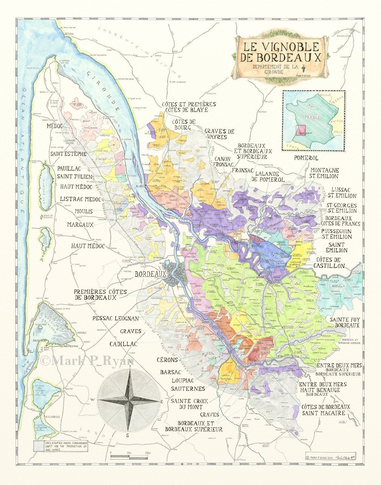 Bordeaux Wine Map France Wine Map Bordeaux Wine Region map | Etsy