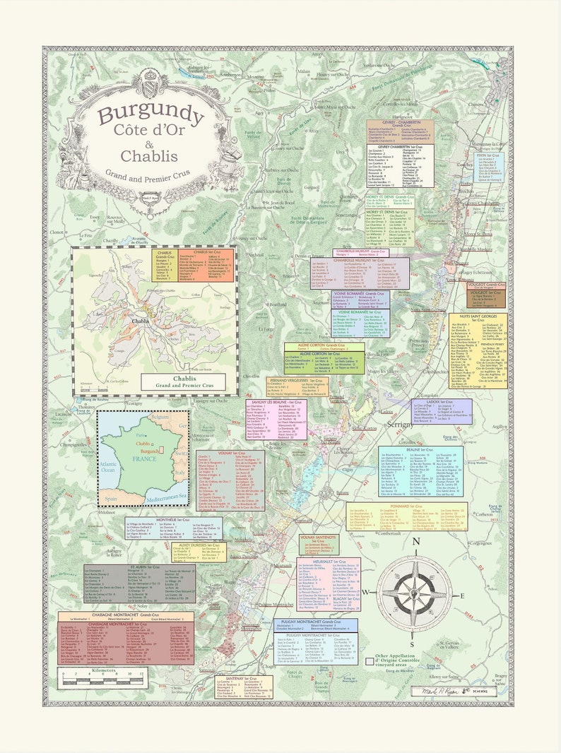 Burgundy Wine Map Carte Des Vins De Bourgogne Cote D