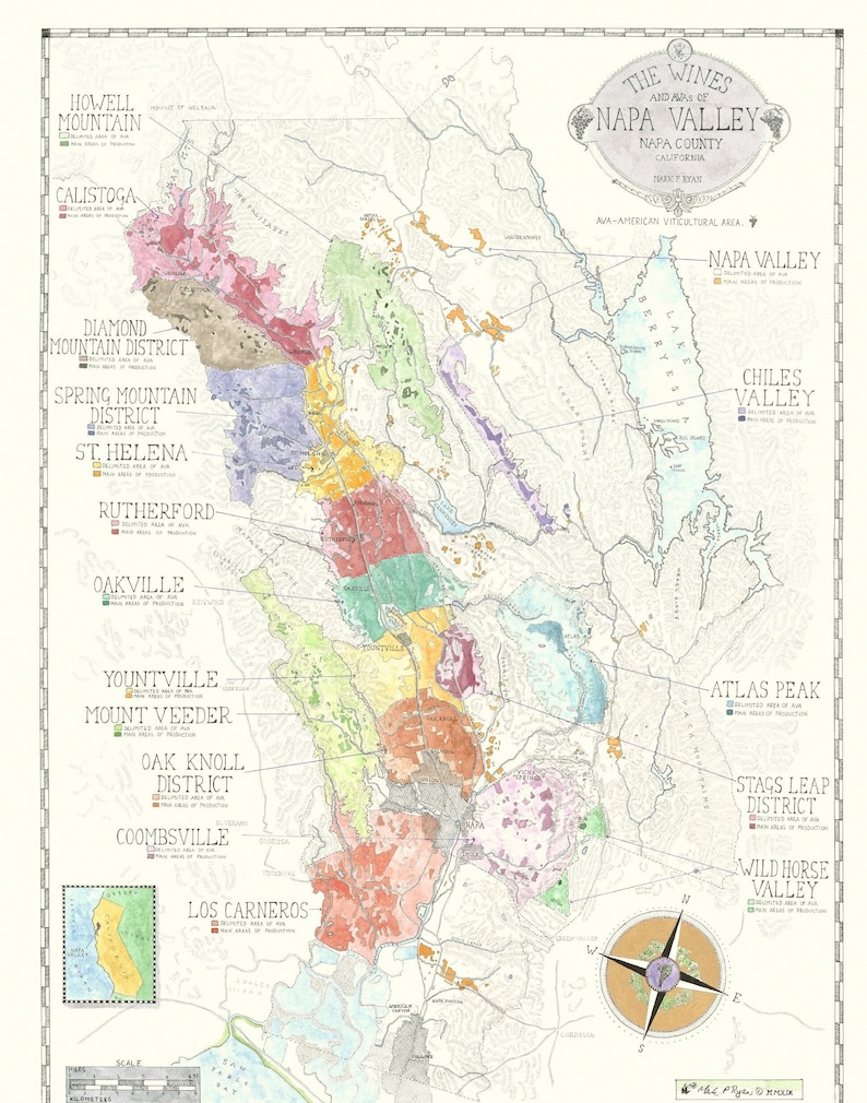 Napa Valley Wine Map, California - Etsy UK