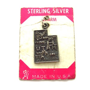 New Old Stock Sterling Silver Utah UT State Travel Charm, Ogden + Provo + Salt Lake City