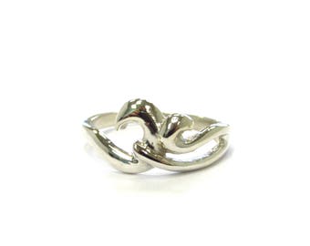 Recycled Sterling Silver Handmade Stylized Entwined Crescent Moon + Clouds Band, size 8