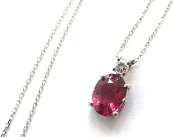 14k White Gold Stunning Natural Pink Raspberry Sapphire Pendant on 18" Chain, September birthstone