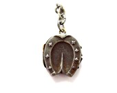 Antique Sterling Silver Horseshoe Locket Fob with Oxidized Blackened Finish