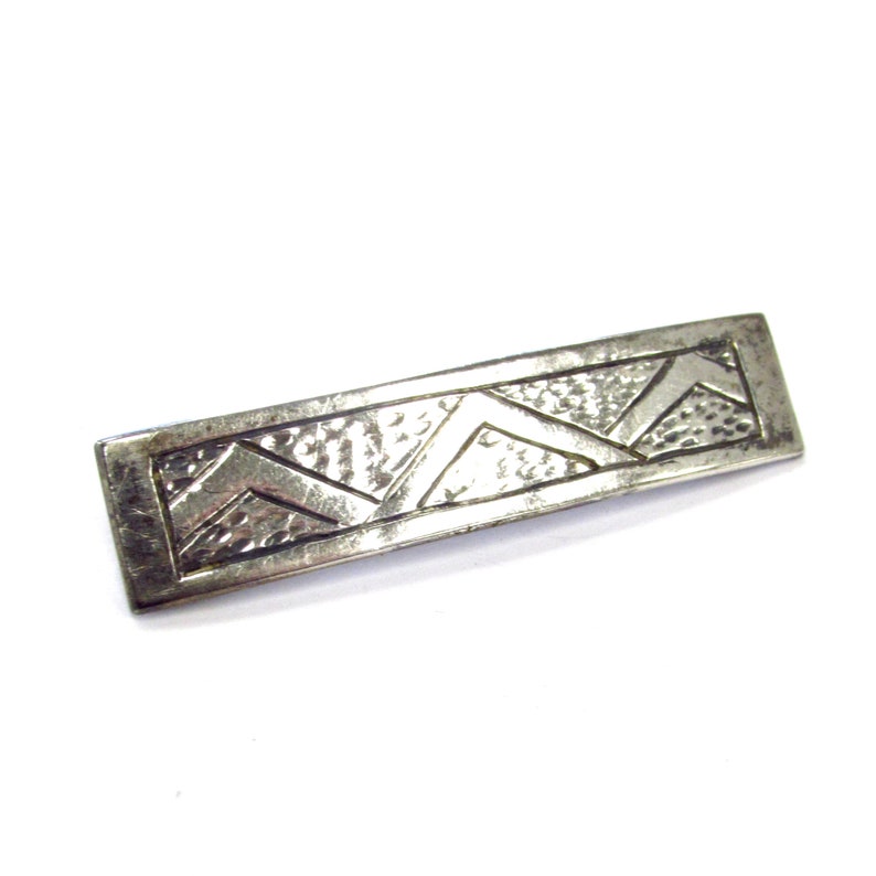 Vintage Sterling Silver Hand Carved Mountains or Zigzag Lines Bar Pin Brooch image 2