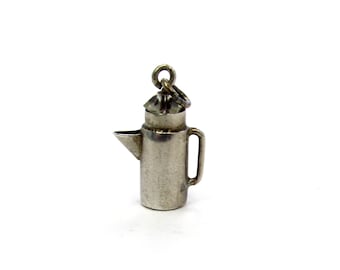 Vintage Sterling Silver Chocolate Cocoa Pot or Espresso Pot Food Charm with Clear Bead Topper