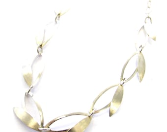 Vintage Sterling Silver Frosted Leaves Openwork Necklace, 18" Necklace