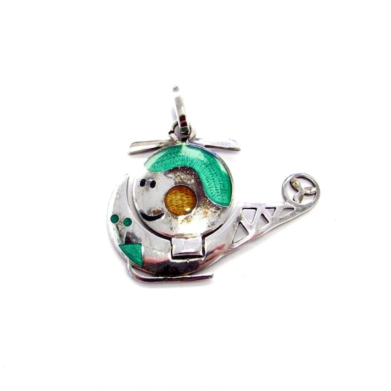 Vintage Sterling Silver Enamel Silly Bubble Helicopter Pendant